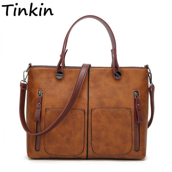 Tinkin Vintage Women Shoulder Bag Female Causal Totes for Daily Shopping All-Purpose High Quality Dames Handbag