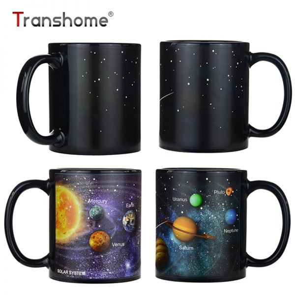 Transhome Creative Color Changing Mug Porcelain Mug Ceramic Solar Magic Coffee Cup Travel Coffee Mugs Portable Tea Cup 380ml