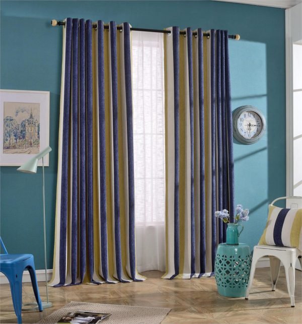 Urijk Striped Voile Sheer Curtains Striped Pattern Curtain With Yellow Blue White Bedroom Kitchen Living Room Home Decor - Image 2