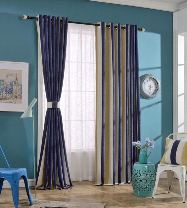 Urijk Striped Voile Sheer Curtains Striped Pattern Curtain With Yellow Blue White Bedroom Kitchen Living Room Home Decor - Image 3