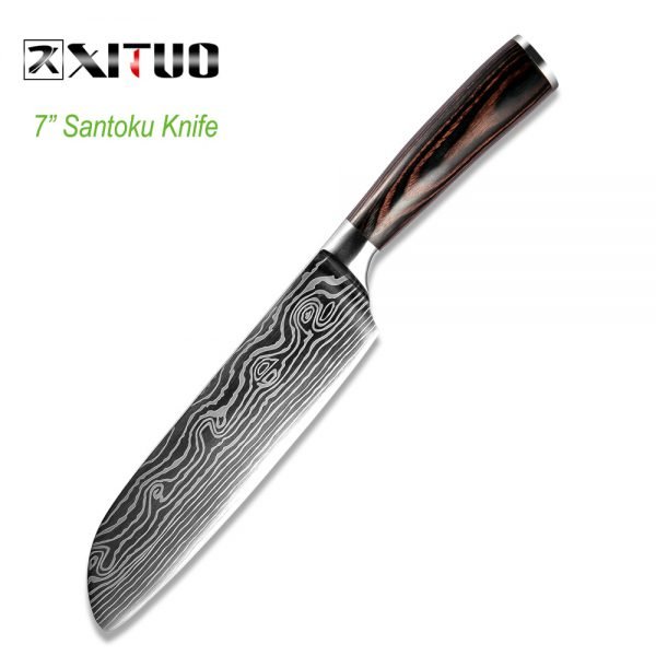XITUO 5PCS Messenset Pakka Kitchen Knives Japanese Damascus Steel Pattern Chef Knife Santoku Paring Santoku Slicing Utility Tool - Image 3