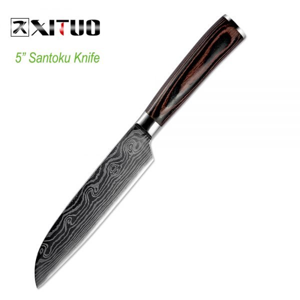XITUO 5PCS Messenset Pakka Kitchen Knives Japanese Damascus Steel Pattern Chef Knife Santoku Paring Santoku Slicing Utility Tool - Image 4