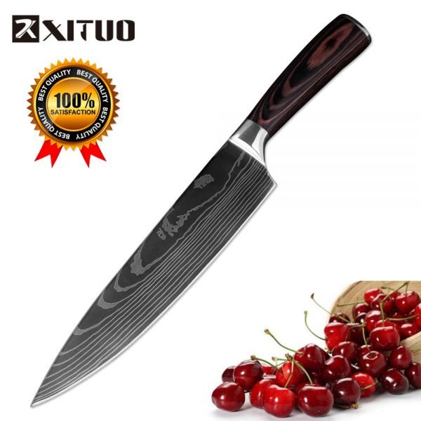 XITUO Kitchen Knife 8 inch Professional Chef Knives Japan Damascus Pattern Stainless Steel Fish&Meat Carving Slicing Knife Veget