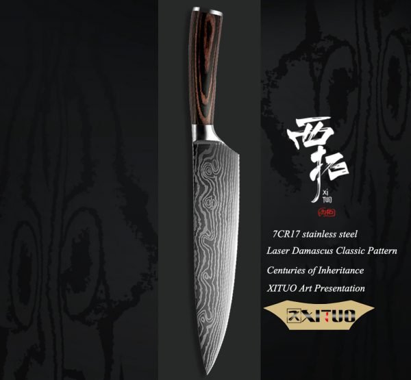 XITUO Kitchen Knives Damascus Veins Stainless Steel Knives Color Wood Handle Paring Utility Santoku Slicing Chef Cooking Knife - Image 3