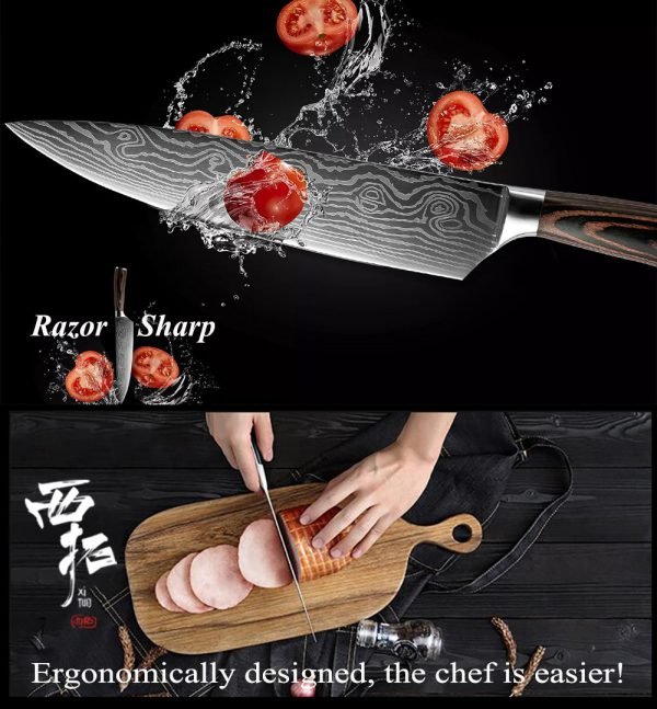 XITUO Kitchen Knives Damascus Veins Stainless Steel Knives Color Wood Handle Paring Utility Santoku Slicing Chef Cooking Knife - Image 4