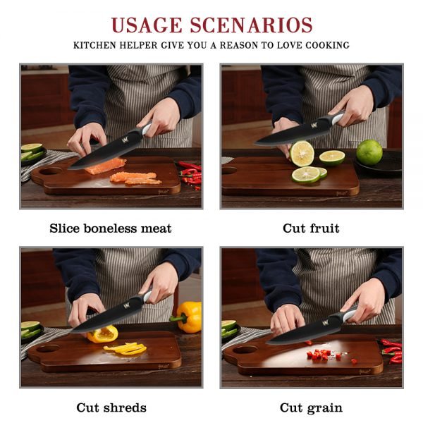 XYj Kitchen Cooking Stainless Steel Knives Tools Black Blade Paring Utility Santoku Chef Slicing Bread Kitchen Accessories Tools - Image 4