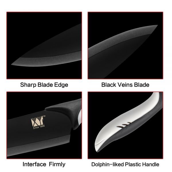 XYj Kitchen Cooking Stainless Steel Knives Tools Black Blade Paring Utility Santoku Chef Slicing Bread Kitchen Accessories Tools - Image 5