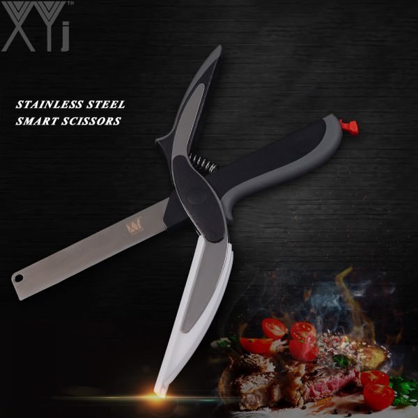 XYj Stainless Steel Kitchen Scissors 2 in 1 Cutting Board Kitchen Chopper Clever Fruit Vegetable Scissors Multifunctional Cutter - Image 2