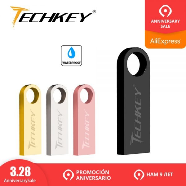 new TECHKEY usb flash drive 64GB 32GB 16GB 8GB 4GB pen drive pendrive waterproof metal silver u disk memoria cel usb stick gift