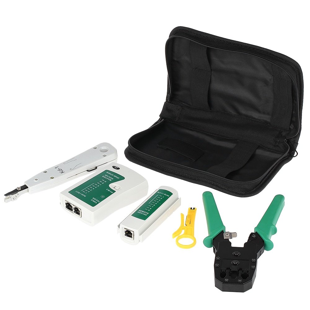 4-in-1 Network Computer Maintenance Repair Tools Kit RJ45 RJ11 Cable Tester Crimper Wire Stripper Punch Down Impact Tool Set Bag - Image 2