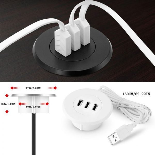 5cm Grommet Hole In-Desk Mounting 3 Ports USB 2.0 Hub For Laptop PC Computer USB Hub Computer Accessories - Image 4