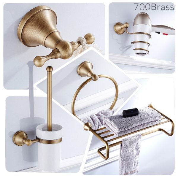 Bathroom Accessories,Towel Bar, Paper Holder, Robe Hook, Antique Brass, Wall Mounted, Solid Brass,Shower Bath Hardware Set