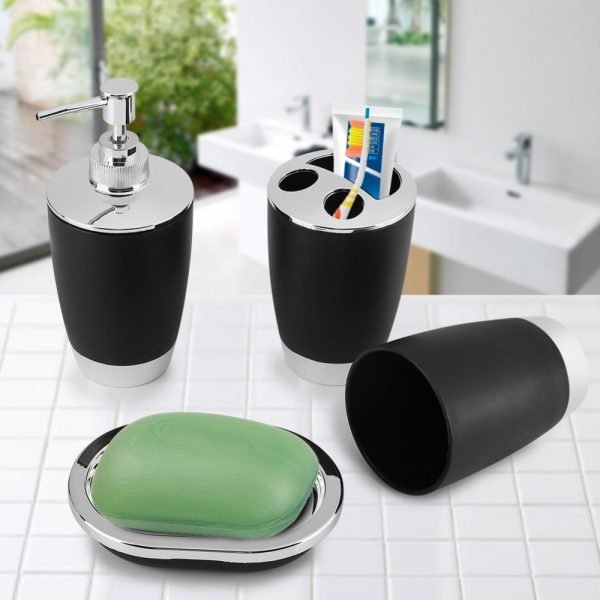 Fdit 4Pcs/Set Bathroom Suit Accessories Include Cup Toothbrush Holder Soap Dish Dispenser Shampoo Press Bottle Bath Accessories