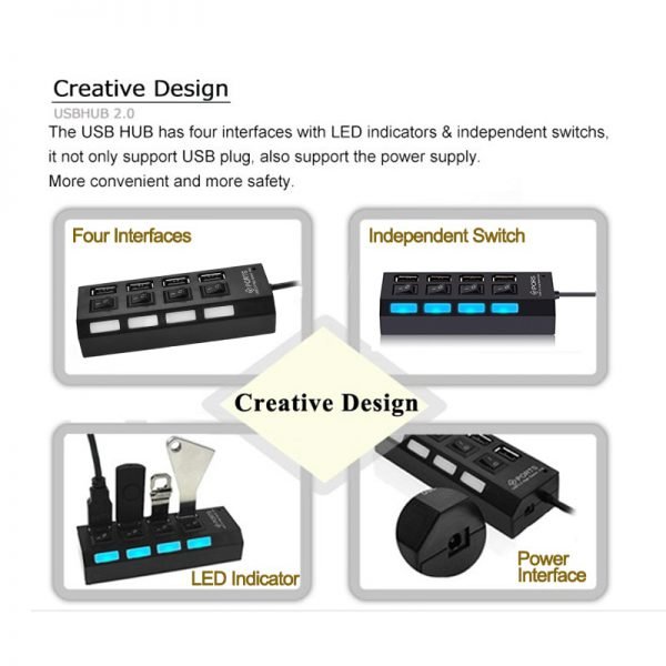 Multi USB Hub 2.0 Mini Hub USB Splitter 4/7 USB Ports With ON/OFF Switch Hab Support Power High Speed PC Computer Accessories - Image 2