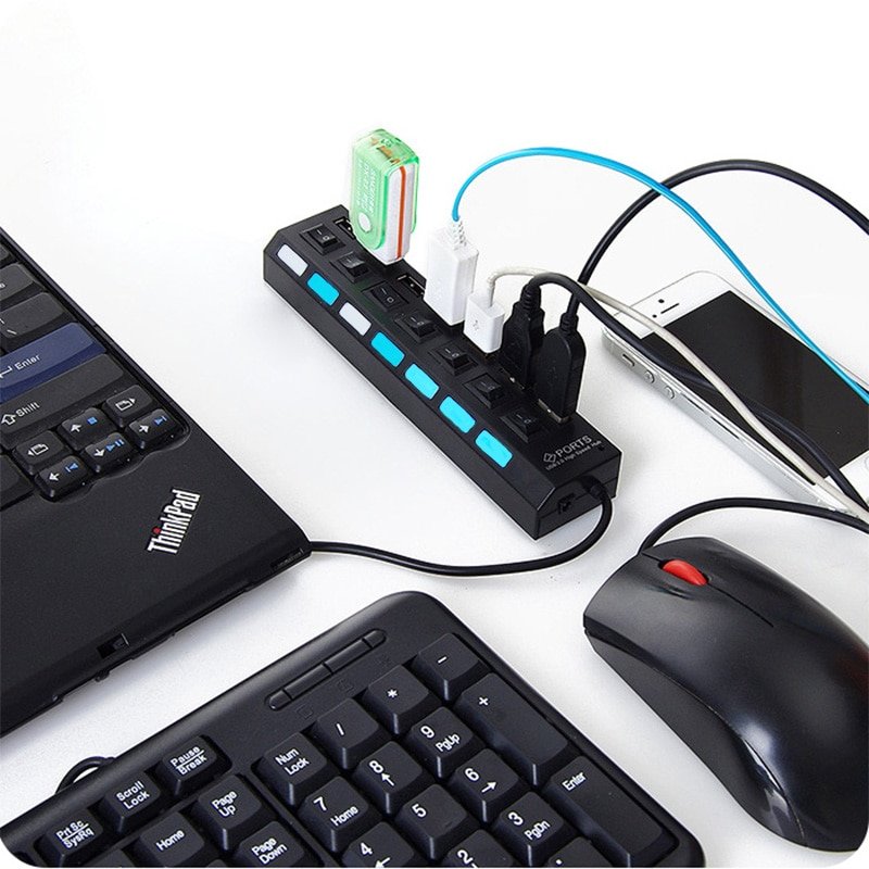Multi USB Hub 2.0 Mini Hub USB Splitter 4/7 USB Ports With ON/OFF Switch Hab Support Power High Speed PC Computer Accessories - Image 6