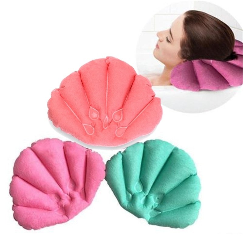 New Cups Shell Shaped Neck Bathtub Cushion Random Color Bathroom Accessories Bathroom Products Home Spa Inflatable Bath Pillow