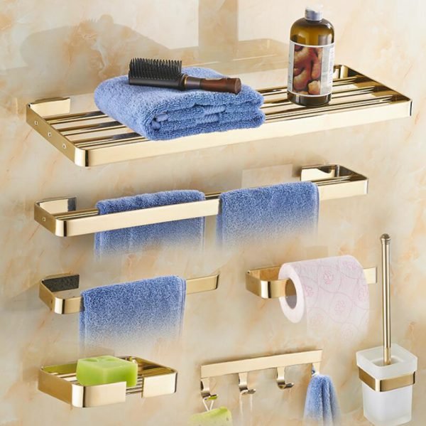 Newly Brass Bathroom Accessories Set, Gold Square Toilet Brush Holder,Paper Holder,Towel Bar,Towel Holder, bathroom Hardware set