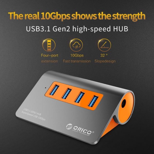 ORICO Aluminum 4 Ports USB3.1 Hub 10 Gbps Super Transmission Speed USB Splitter with 12V Power Adapter For Computer Accessories - Image 2