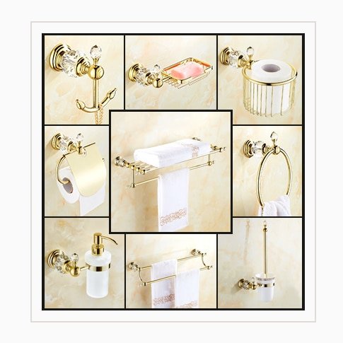 Paper Holder Crystal Solid Brass Gold Washroom Robe Hook Soap Holder Towel Bar Towel bar Cup Holder Bathroom Accessories HK-40 - Image 6