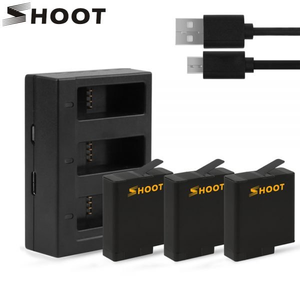 SHOOT AHDBT-501 Battery with Three/Dual Ports USB Charger for GoPro Hero 7 6 5 Black Camera for Go Pro 7 Action Camera Accessory