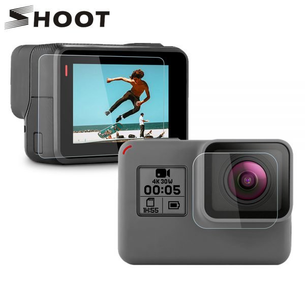 SHOOT Tempered Glass Lens + LCD Screen Protector For GoPro Hero 7 6 5 Hero7 Hero6 Hero5 Black Camera Protective Film For Go Pro