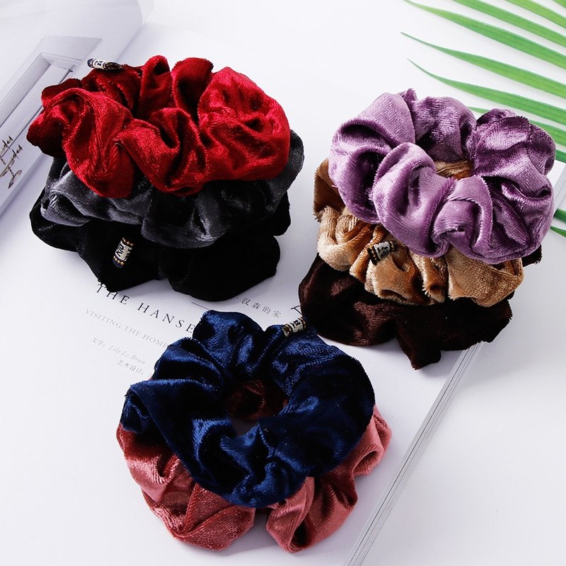 1PC Women Elegant Velvet Solid Elastic Hair Bands Ponytail Holder Scrunchies Tie Hair Rubber Band Headband Lady Hair Accessories - Image 4