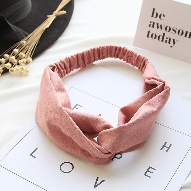 2018 New Women Spring Suede Soft Solid Headbands Vintage Cross Knot Elastic Hairbands Bandanas Girls Hair Bands Hair Accessories - Image 2