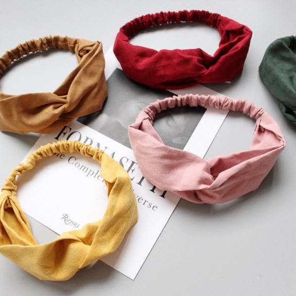 2018 New Women Spring Suede Soft Solid Headbands Vintage Cross Knot Elastic Hairbands Bandanas Girls Hair Bands Hair Accessories - Image 3
