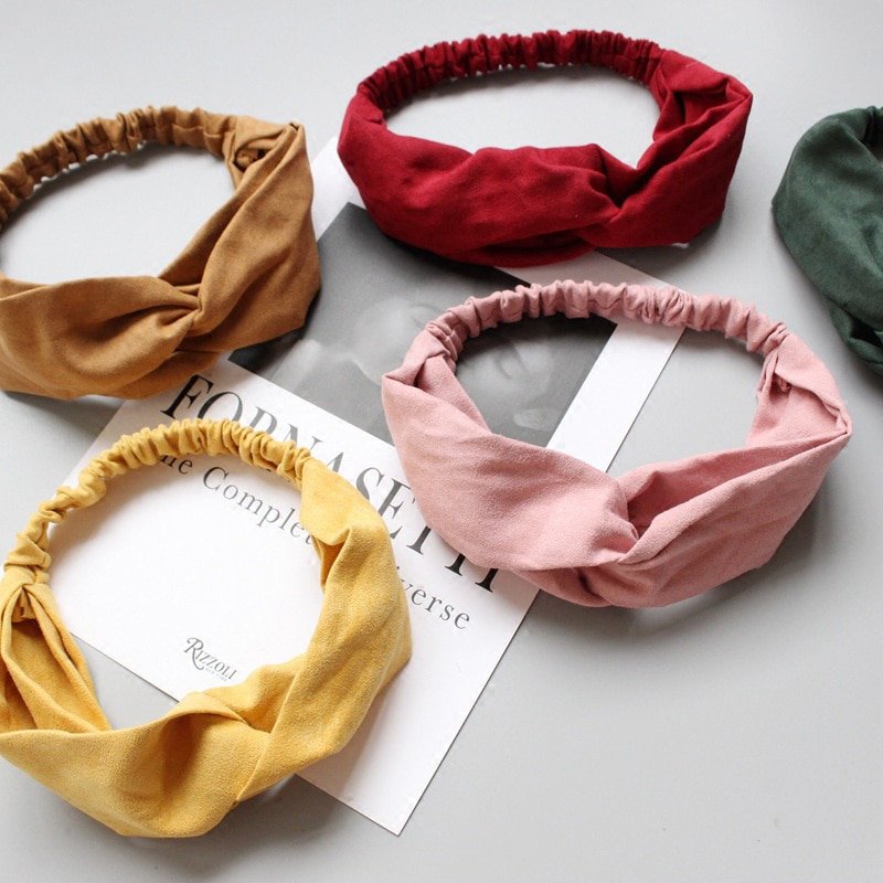 2018 New Women Spring Suede Soft Solid Headbands Vintage Cross Knot Elastic Hairbands Bandanas Girls Hair Bands Hair Accessories - Image 3