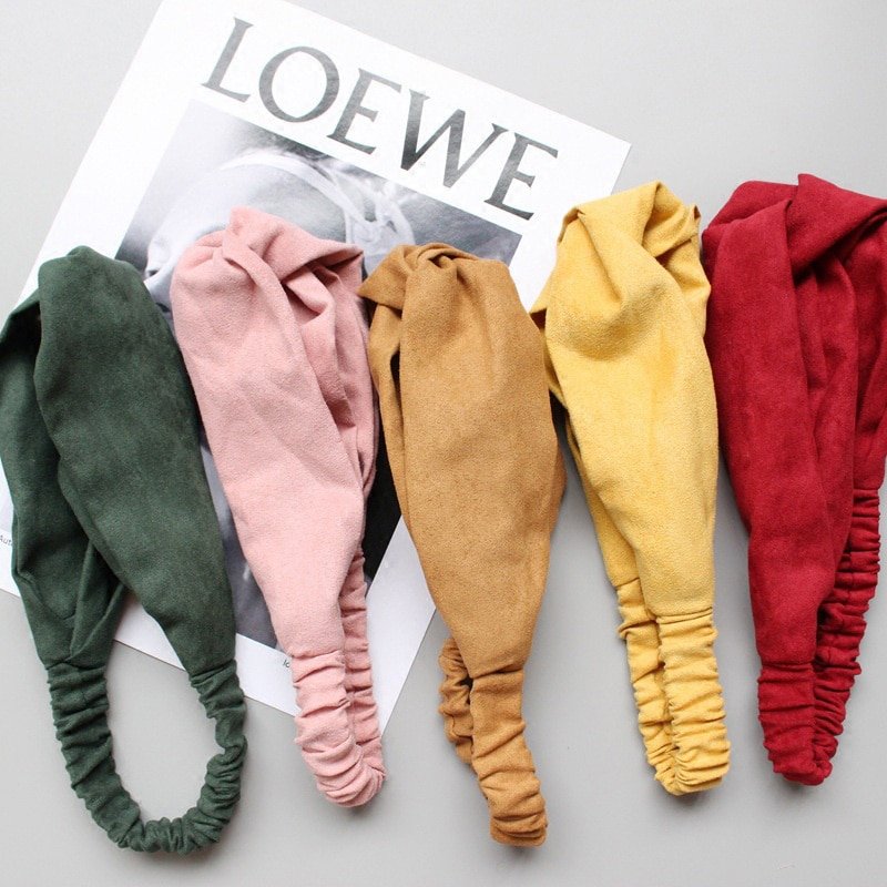 2018 New Women Spring Suede Soft Solid Headbands Vintage Cross Knot Elastic Hairbands Bandanas Girls Hair Bands Hair Accessories - Image 4