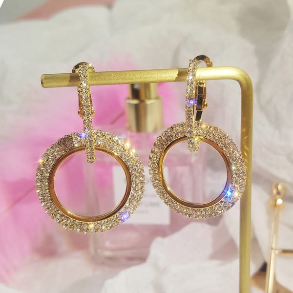 2019 NEW 925 silver needle rhinestone circle crystal from Swarovski long earrings temperament Korean personality wild earrings - Image 2