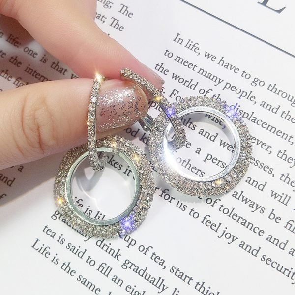 2019 NEW 925 silver needle rhinestone circle crystal from Swarovski long earrings temperament Korean personality wild earrings - Image 3
