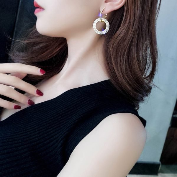 2019 NEW 925 silver needle rhinestone circle crystal from Swarovski long earrings temperament Korean personality wild earrings - Image 6