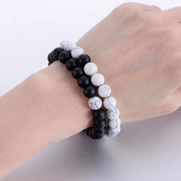 2Pcs/Set Couples Distance Bracelet Classic Natural Stone White and Black Yin Yang Beaded Bracelets for Men Women Best Friend Hot - Image 3