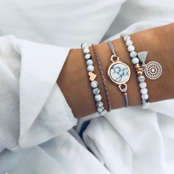 4 Pcs/ Set Bohemian charm bead Bracelet Women tassel Bangles gold heart Bracelets Sets Jewelry Party Gifts