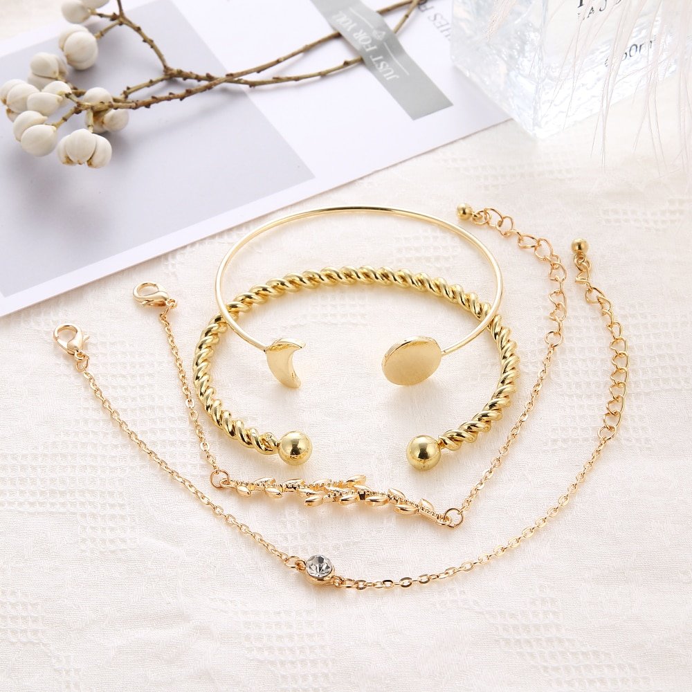 4 Pcs/ Set Classic Arrow Knot Round Crystal Multilayer Adjustable Open Bracelet Set Women Fashion Party Jewelry Multiple Styles - Image 3