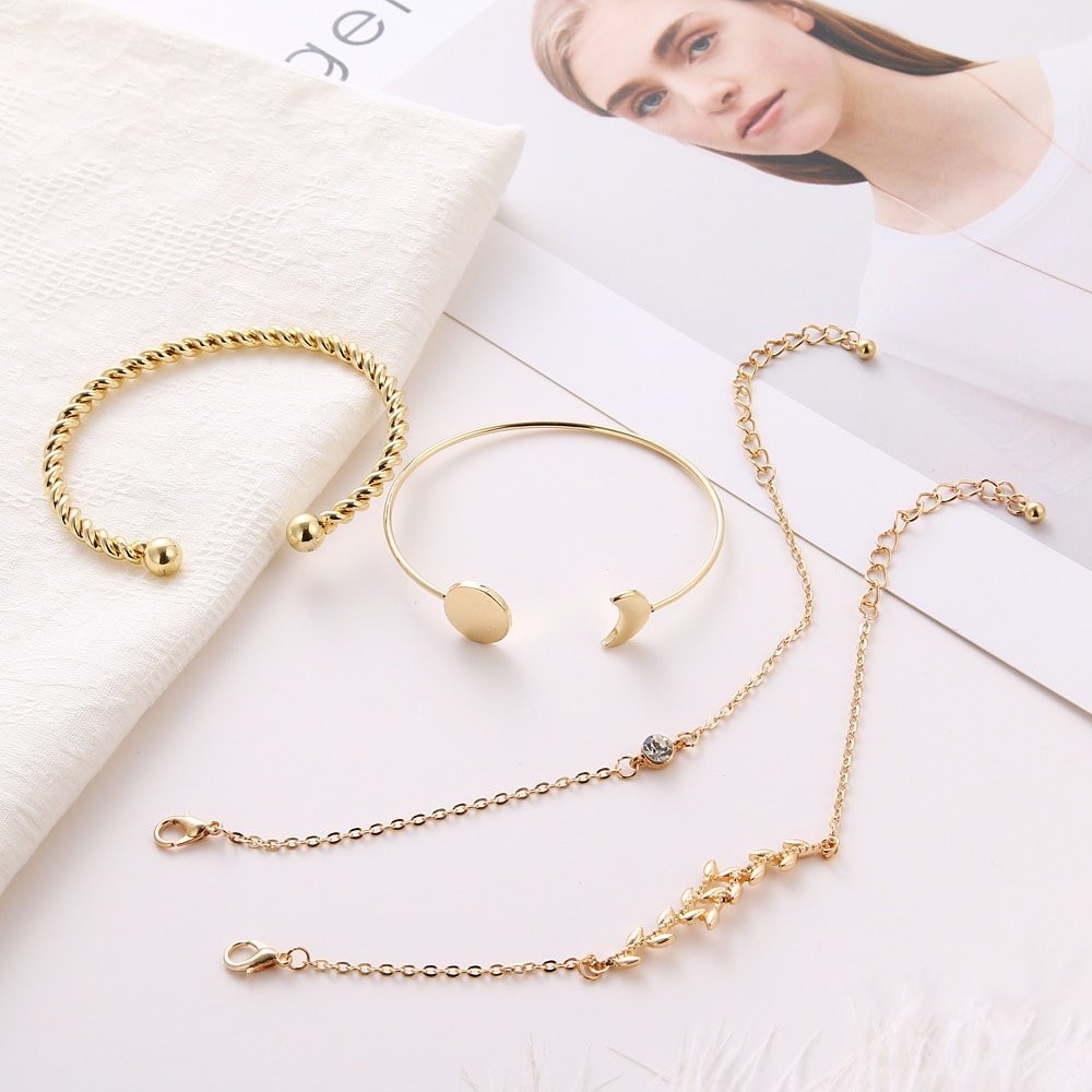 4 Pcs/ Set Classic Arrow Knot Round Crystal Multilayer Adjustable Open Bracelet Set Women Fashion Party Jewelry Multiple Styles - Image 4