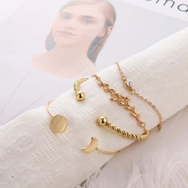 4 Pcs/ Set Classic Arrow Knot Round Crystal Multilayer Adjustable Open Bracelet Set Women Fashion Party Jewelry Multiple Styles - Image 5