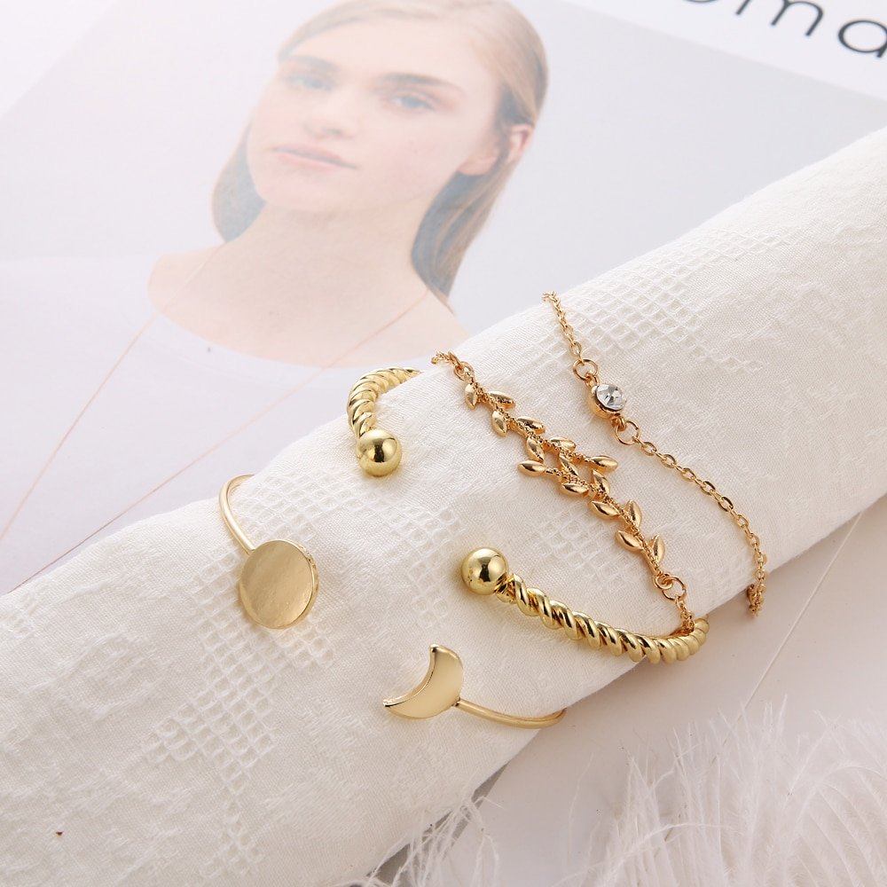 4 Pcs/ Set Classic Arrow Knot Round Crystal Multilayer Adjustable Open Bracelet Set Women Fashion Party Jewelry Multiple Styles - Image 5