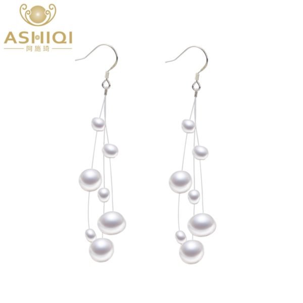 ASHIQI White Natural Freshwater Baroque Pearl Earrings 925 Sterling Silver Multilayer long Tassels Jewelry for Women Gift - Image 6