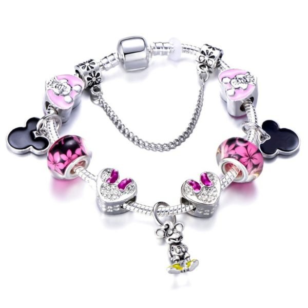 Animal Mickey Charm Bracelets & Bangles Women Jewelry Minnie Pink Bow-Knot Pendant Brand Bracelet DIY Handmade for Girl Gift - Image 2