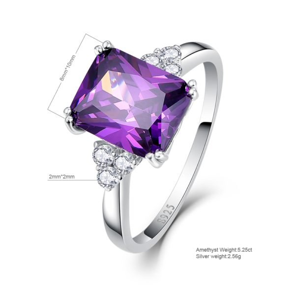 BONLAVI 5.25ct 8*10mm Amethyst Brand Jewelry Ladies 925 Sterling Silver Square Rings High Quality Engagement Ring Size 5-10 - Image 4