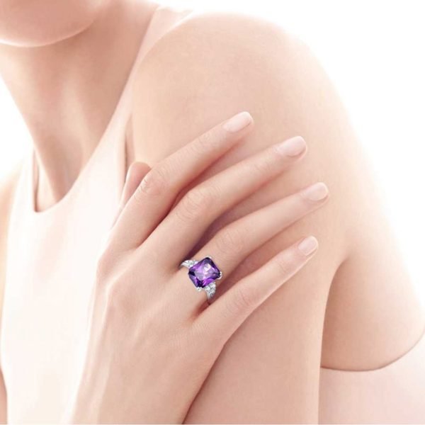 BONLAVI 5.25ct 8*10mm Amethyst Brand Jewelry Ladies 925 Sterling Silver Square Rings High Quality Engagement Ring Size 5-10 - Image 5
