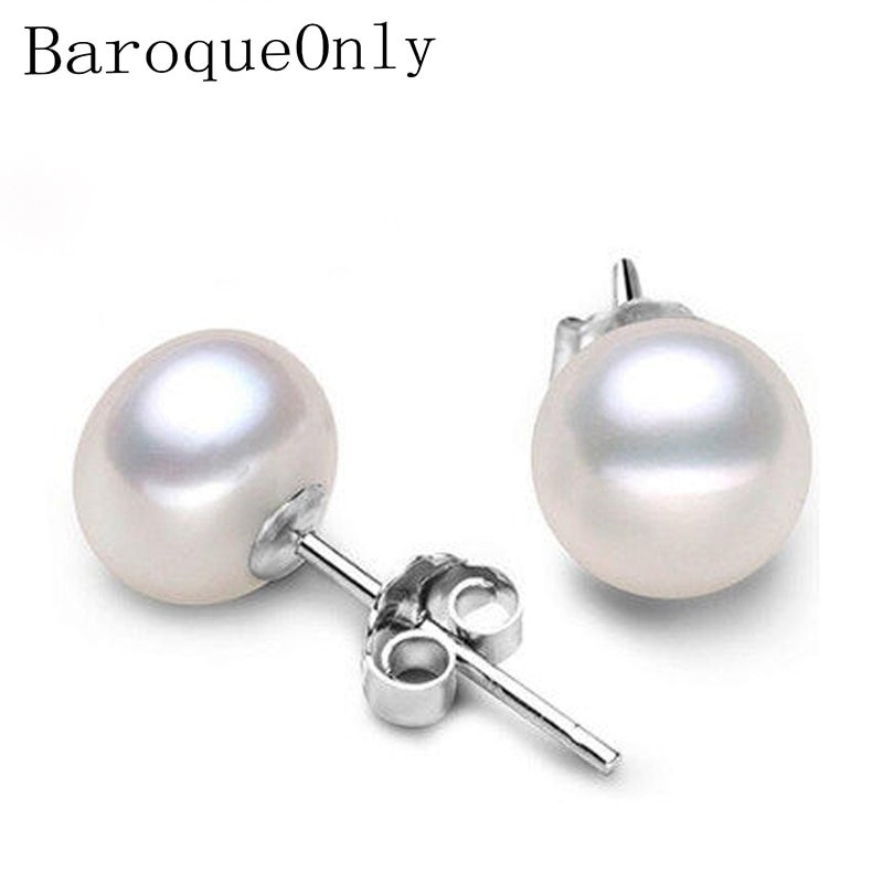 BaroqueOnly 100% Genuine Freshwater Pearl white pink purple blue Silver Stud Earrings Fashion Jewelry for Women Super Deal