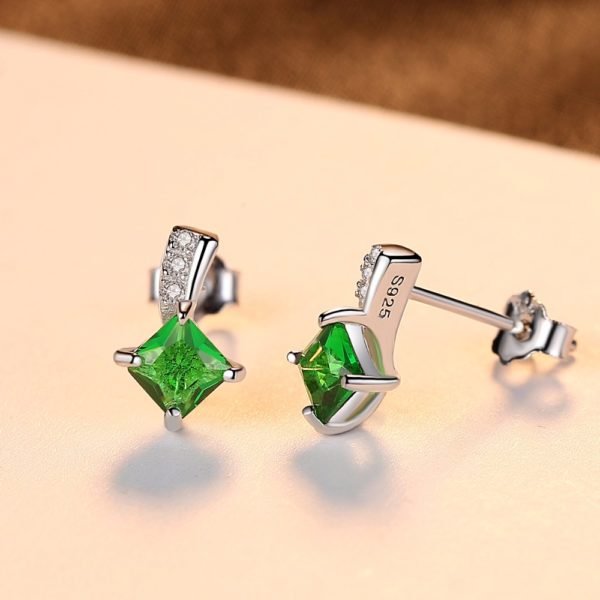 CZCITY Brand Cute Green Square Cubic Zirconia Crystal Silver Earrings Lady Small Stud Emerald Earrings for Women Fine Jewelry - Image 4