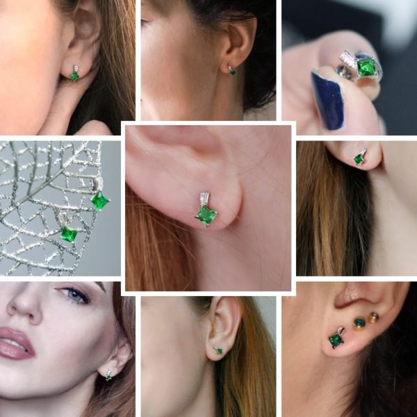 CZCITY Brand Cute Green Square Cubic Zirconia Crystal Silver Earrings Lady Small Stud Emerald Earrings for Women Fine Jewelry - Image 5