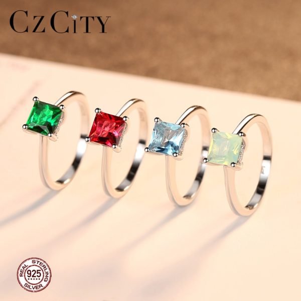CZCITY Emerald Simple Female Zircon Stone Finger Ring 925 Sterling Silver Women Jewelry Prom Wedding Engagement Rings Brand Gift - Image 4