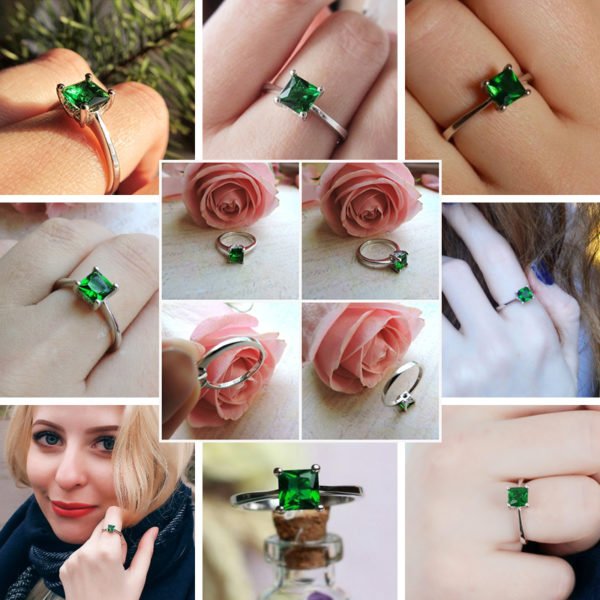CZCITY Emerald Simple Female Zircon Stone Finger Ring 925 Sterling Silver Women Jewelry Prom Wedding Engagement Rings Brand Gift - Image 5