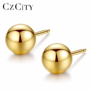 CZCITY Luxury Brand Charm Authentic Pure 18k Yellow Gold Round Bead Ball Stud Earrings For Women Daily Wear Gold Earring Jewelry