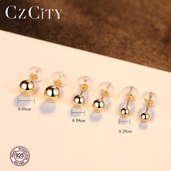 CZCITY Luxury Brand Charm Authentic Pure 18k Yellow Gold Round Bead Ball Stud Earrings For Women Daily Wear Gold Earring Jewelry - Image 6